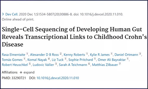 Dev Cell|“胚胎、胎儿、儿童”的肠道单细胞图谱，揭示引发儿童克罗恩病相关转录事件