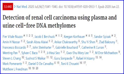 Nat Med| 血浆和尿液 cfDNA 甲基化标志物助力肾癌早筛