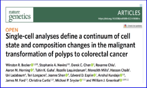 ​Nature Genetics | 单细胞图谱揭示肠息肉向到结直肠癌的恶性转化过程