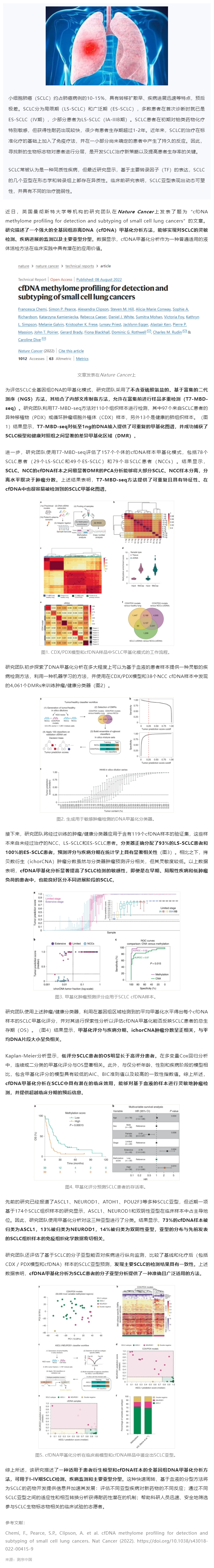 Nature 子刊 _ 全基因组 cfDNA 甲基化分析可实现小细胞肺癌的灵敏检测、预后监测及分子分型