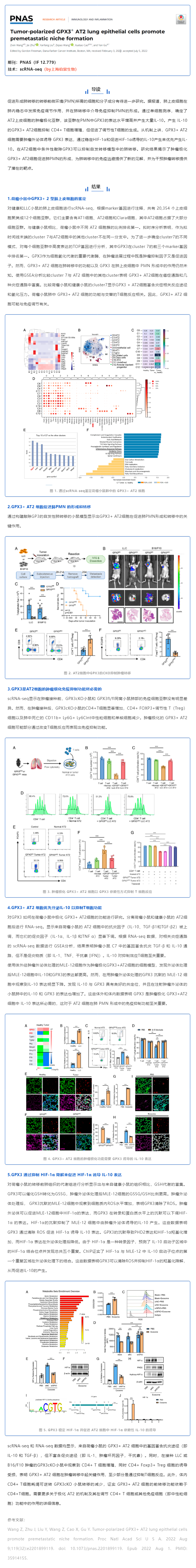单细胞项目文章_肿瘤极化 GPX3+ AT2 肺上皮细胞促进转移前生态位形成